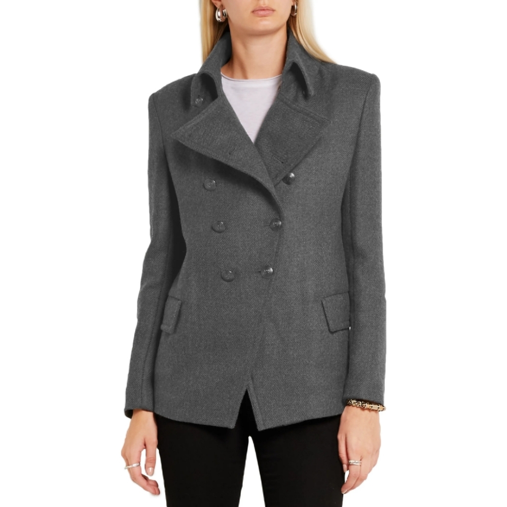 Pierre Balmain Grey Double Breasted Twill Coat 38 - Picture 2 of 14